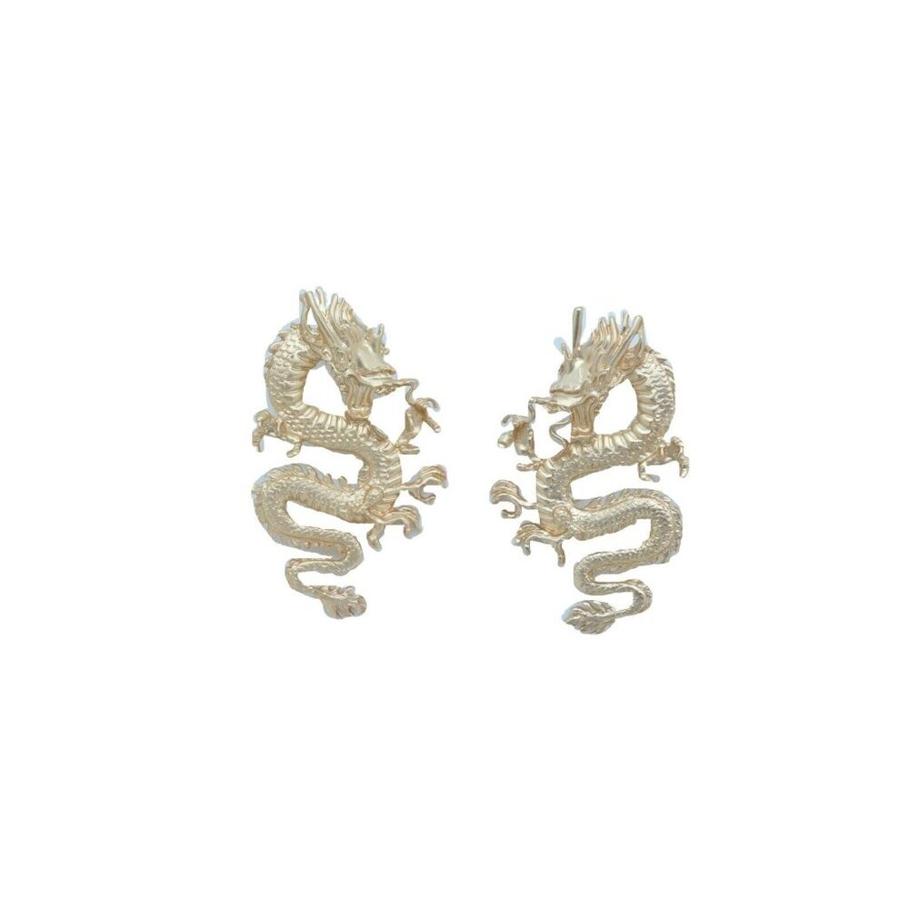 Women Gold Metal Earrings Set Big Bling Chinese Dragon Ethnic Fashion Jewelry